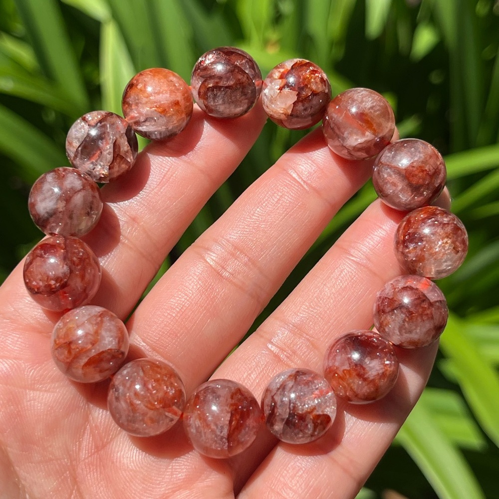 14mm strechable fire‎ quartz bracelet with rainbow